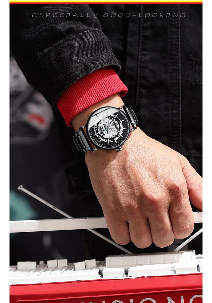2022 Trending Men's Multifunctional Skeleton Dial Waterproof Wristwatch with Luminous Hands