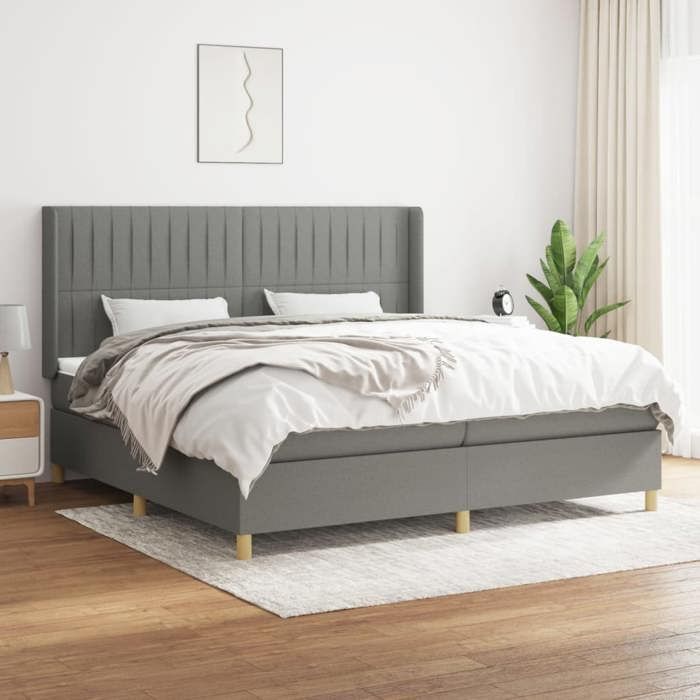 Maison Exclusive - Sommier à lattes de lit avec matelas Gris foncé 200x200cm Tissu