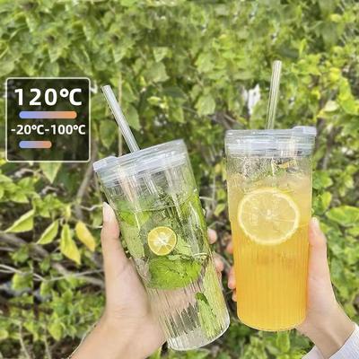 2/4 ks 600ml skleněné nádobí s víčkem a brčkem na pití, koktejlové pivo, ledový kávový hrnek, džus, čaj, hrnek na vodu