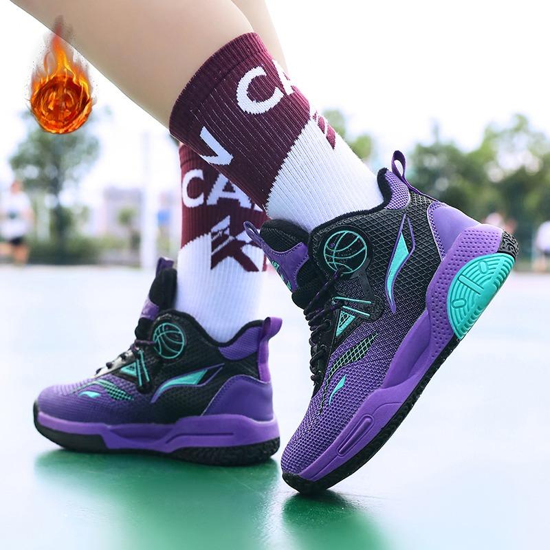 Autumn / Winter Leather Super Fiber Leather Children's Basketball Shoes with Plush Insulation for Teenagers' Casual Basketball Sports Shoes