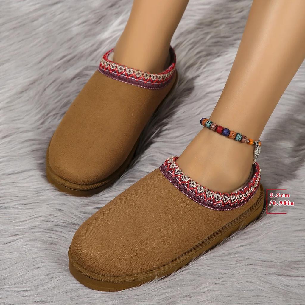 Fashion Women's Winter Snow Boots Fleece Lined Fur Thick Bottom Shoes Half Slip On Booties Warm Comfortable Round Toe Booties