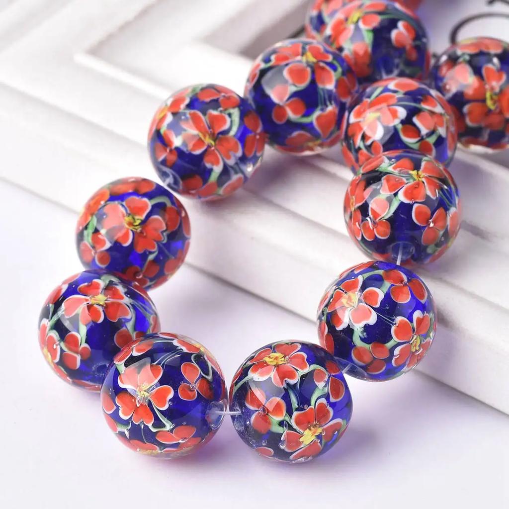 2 buc 20mm Margele Rotunde Mari Handmade Floare Lampwork Sticlă Margele Libere pentru Accesorii de Fabricare Bijuterii DIY Artizanat Descoperiri