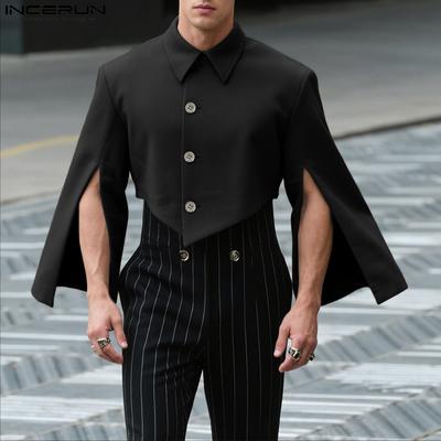 Men Lapel Neck Splits Long Sleeve Irregular Cropped Loose Blazer Coats