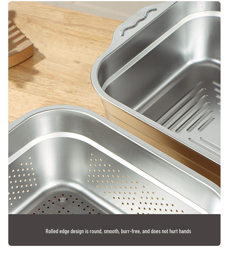 Double Ear Stainless Steel Kitchen Sink Draining Basket for Washing Vegetables & Fruits