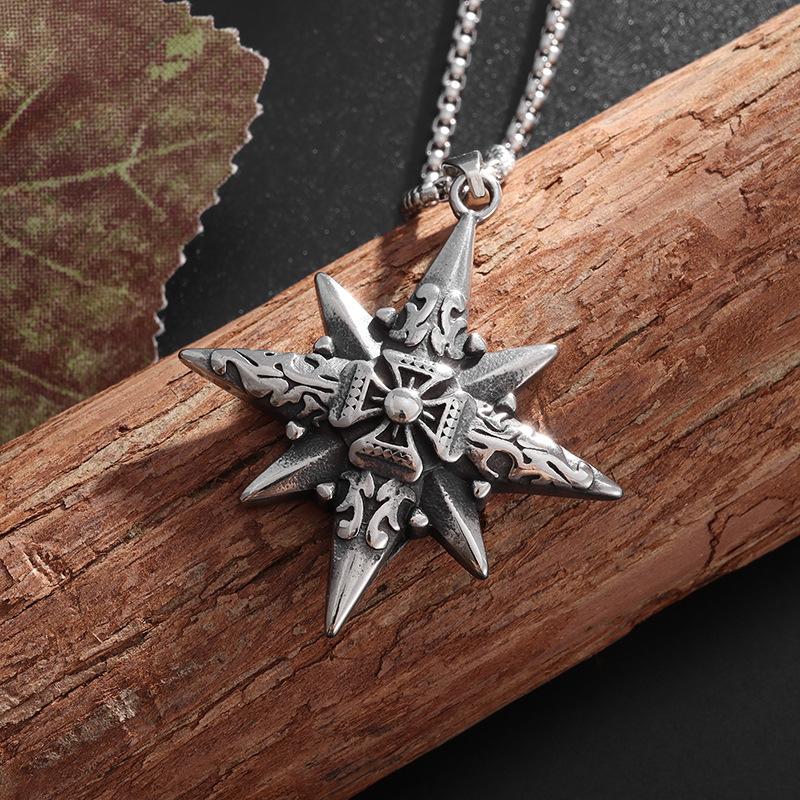 Five Star Compass Cross Compass Men's Retro Pendant Necklace