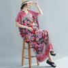 Women's Summer Boho V-Neck Maxi Dress C Flowy Vintage Print Rayon Caftan, Loose Fit Beach Cover-Up