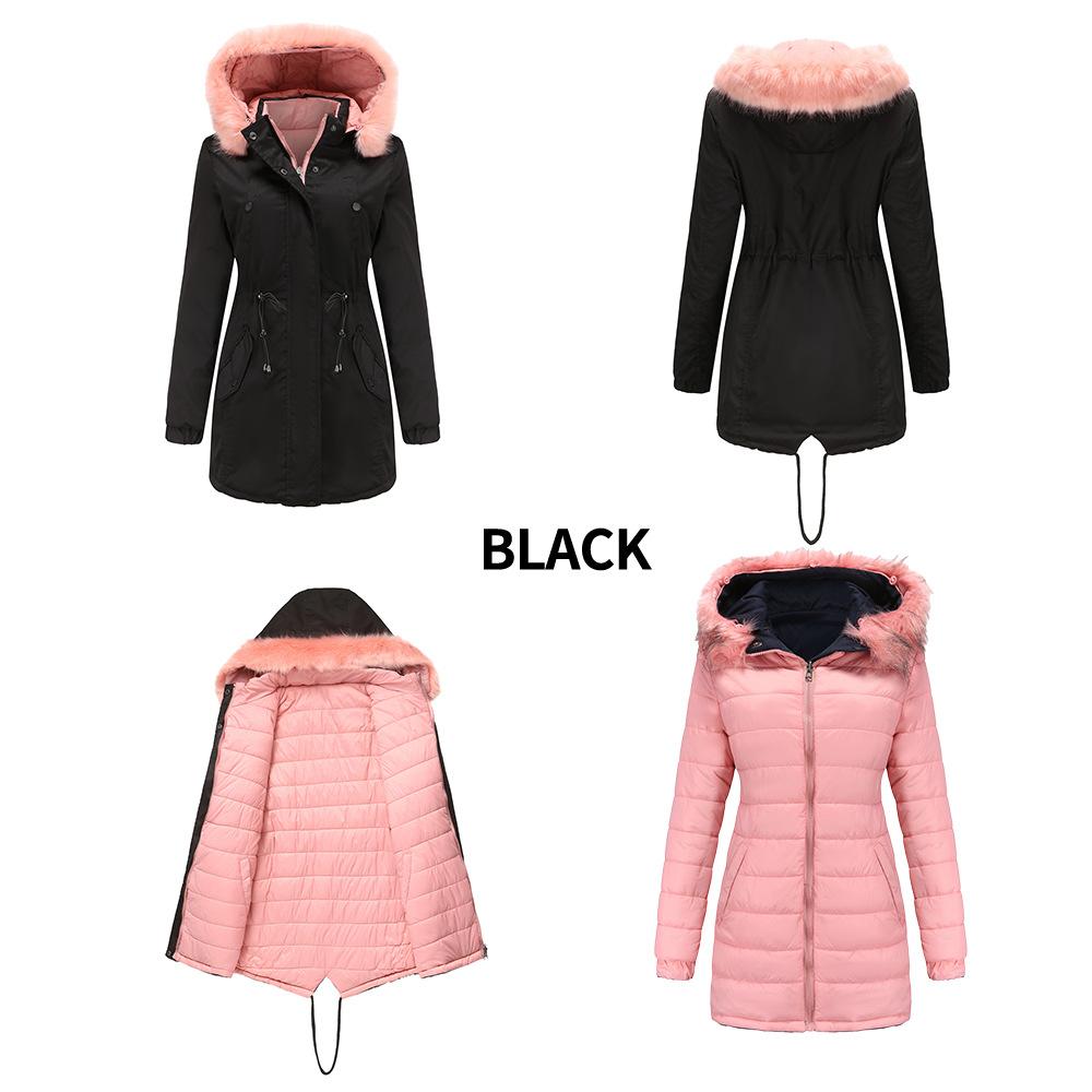 Jacket for Women Soft  Cotton Jacket Reversible Wear Removable Fur Collar Removable Hat Jacket Cotton Pie Overcoat Female Outfits Accessories