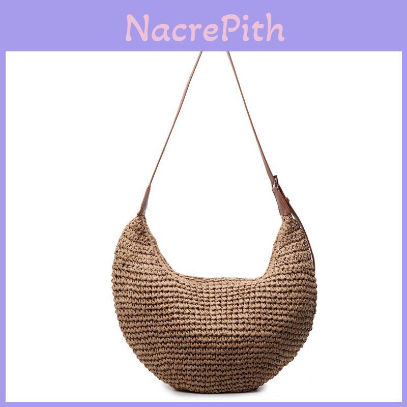 Simple Solid Color Dumpling Shaped Women Casual Shoulder Woven Crossbody Bag For Summer Beach Casual Wear