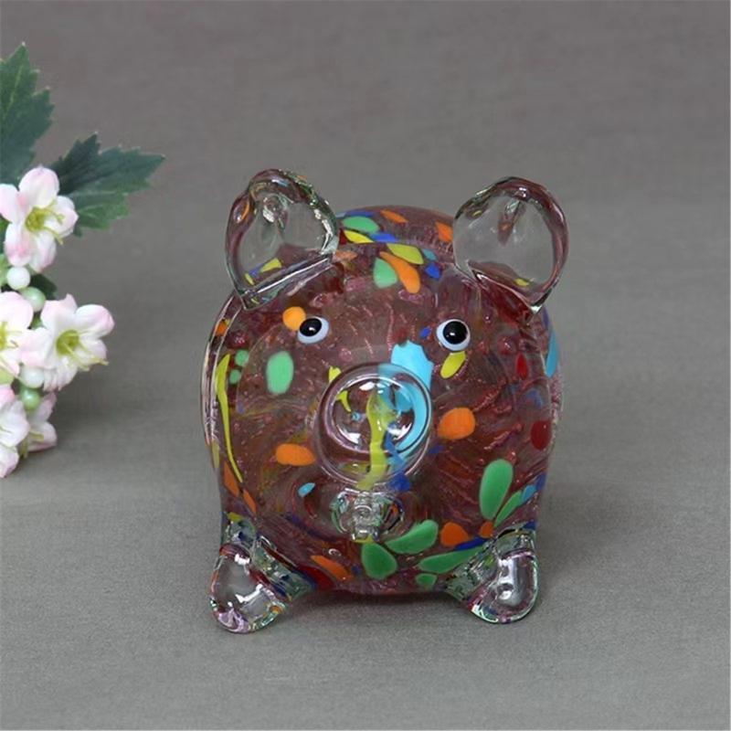 Glass Pig Miniature Sculpture Chinese Zodiacs Animal Figurine Collectible Ornament for Home Office Desktop Decoration