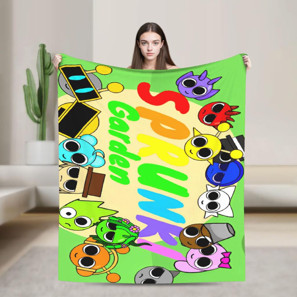Sprunki Team Funny Games Blanket  Flannel Funny Breathable Throw Blankets for Chair Covering Sofa Summer
