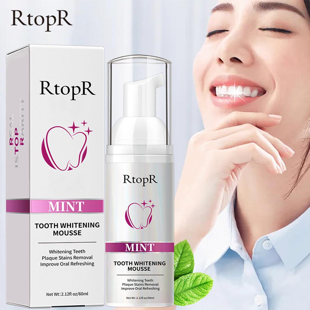 RtopR Mint Teeth Whitening Mousse 60ml Bottle Removal Plaque Tooth Stain Tartar Teeth Clearing Portable
