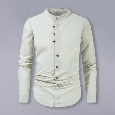 Camicia di Lino da Uomo Casual Manica Lunga Abbottonata Tinta Unita Top Maschili Camicie Estive con Colletto alla Coreana