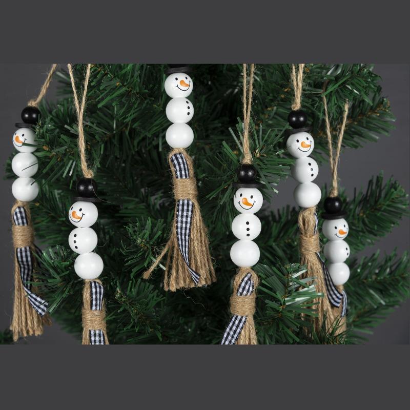 20mm Snowman Wooden Bead Christmas Theme Color Wooden Bead Wooden Beads DIY Accessories 2021.8 New Pendant Key Ornament