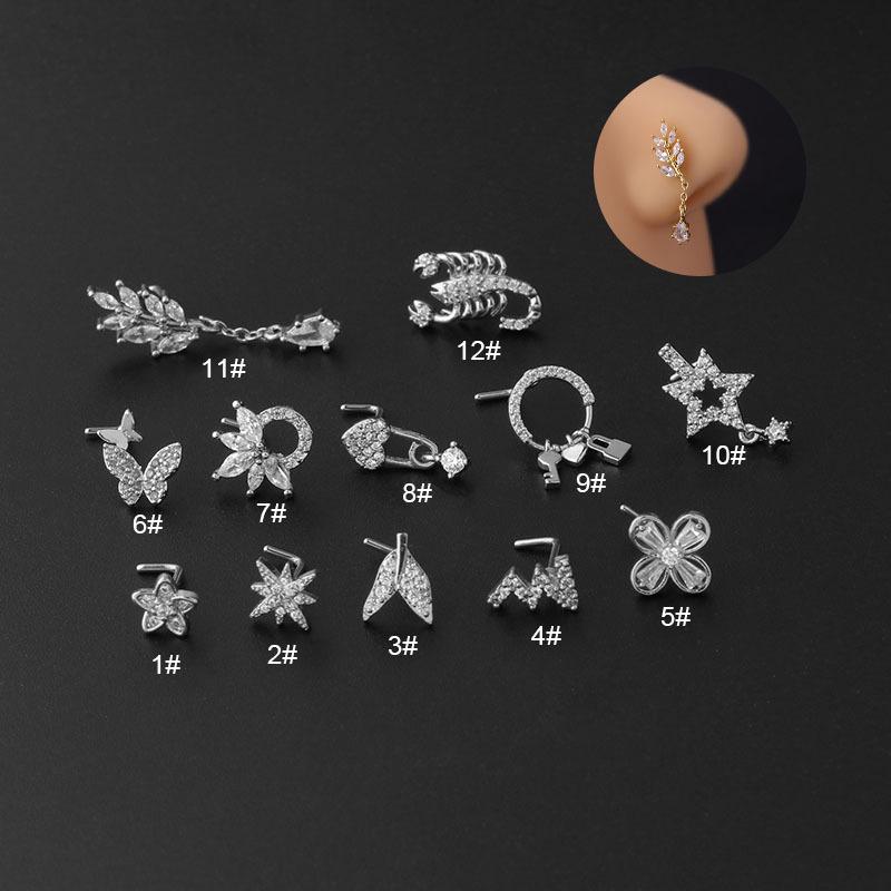 20G Titanstahl L-förmiger Zirkon Nasenstecker - Trendiger europäischer und amerikanischer Piercingschmuck