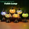 Handcrafted Turkish Mosaic Table Lamp - Halloween Pumpkin Night Light, 3-Color Dimmable Glass Bedside Lamp With Metal Base, Includes Bulb