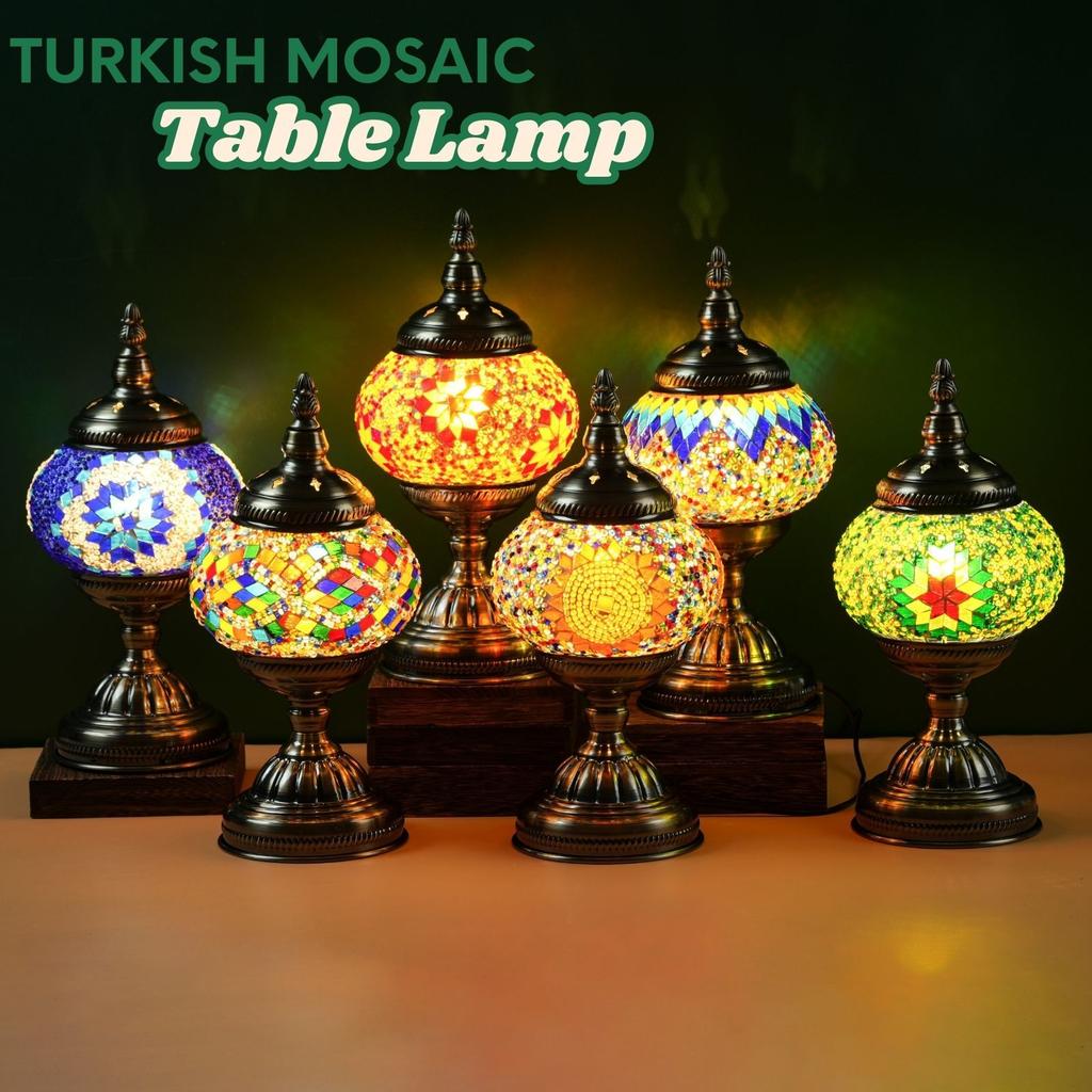 Handcrafted Turkish Mosaic Table Lamp - Halloween Pumpkin Night Light, 3-Color Dimmable Glass Bedside Lamp With Metal Base, Includes Bulb