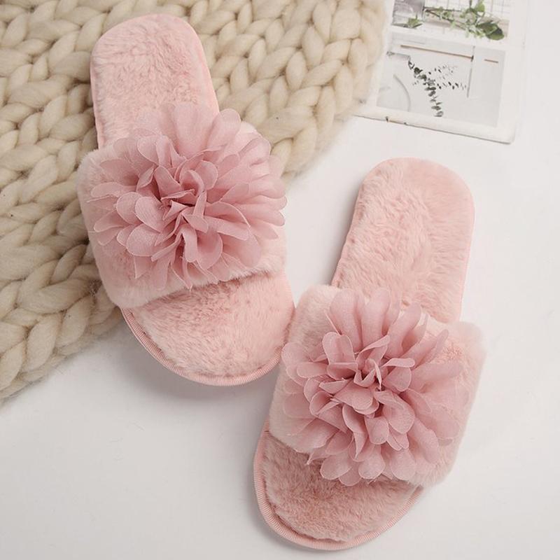 

Модные Элегантные Хлопковые Тапочки с Цветочным Декором Женские 2025 Однотонные Тапочки Слипоны с Мехом для Женщин Искусственный Мех Домашние Плюшевые Слайды Женские 36-37 розовый