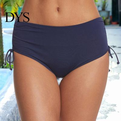 Calções de Banho Femininos Elásticos Corte em V Cordão Biquíni Parte de Baixo Maiô Cor Sólida Parte de Baixo Ajustável Lateral Franzida Boyshorts Roupa de Banho