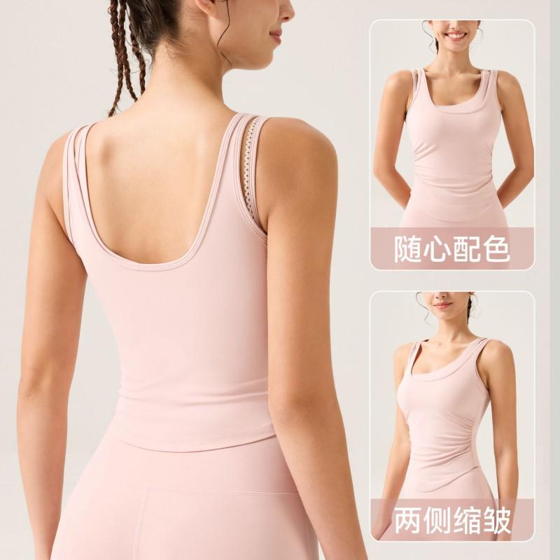 Womens Yoga Top With Built-in Bra Moisture-Wicking Seamless Crop Tank Gym Running Fitness