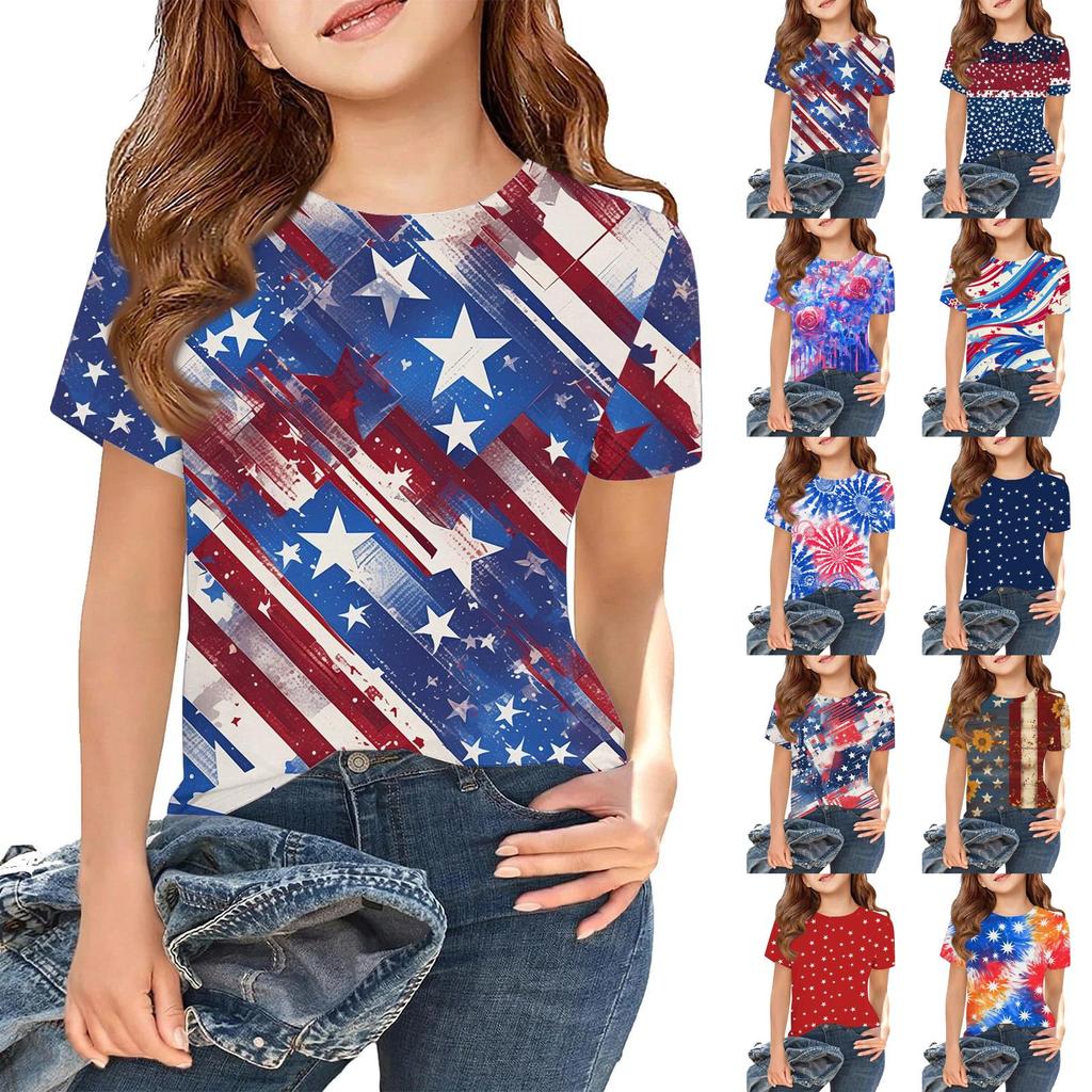 Girls Short Sleeve T Shirt Floral Print Lightweight Casual Tee Top Comfortable Fit Soft Fabric