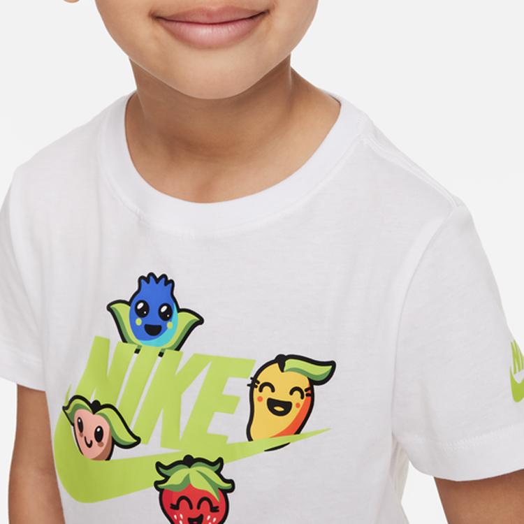 Nike Futura Cartoon Fruit Letter Logo Print Crew Neck Short Sleeve T-Shirt Kids Tops White DX7630-100