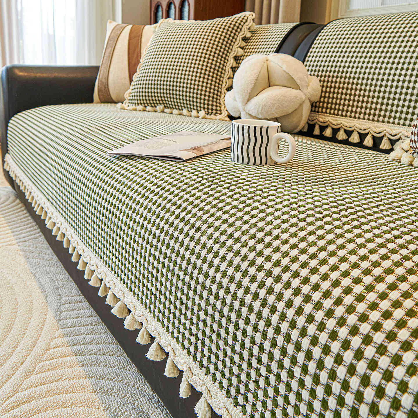 

Премиальная кисточка шениль диванная подушка 2025 новая универсальная подушка для сиденья на четыре сезона фиксированный нескользящий чехол чехол ткань 90*70cm