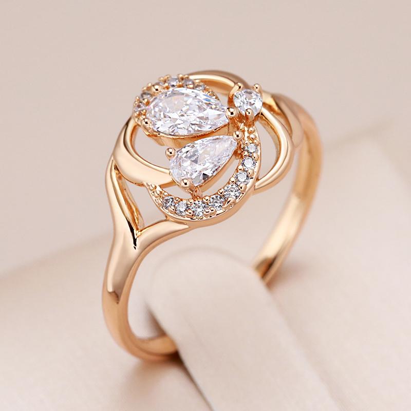 Kristallen Bloem Damesring Glanzend Wit Natuurlijk Zirkoon Roségoud Kleur Bruidsfeest Dagelijkse Sieraden Meisje Beste Cadeau