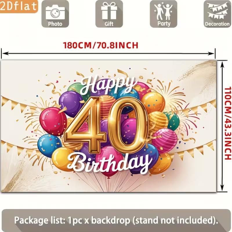 2D Happy 40th Birthday Celebration Background, Balloon & Confetti Decor