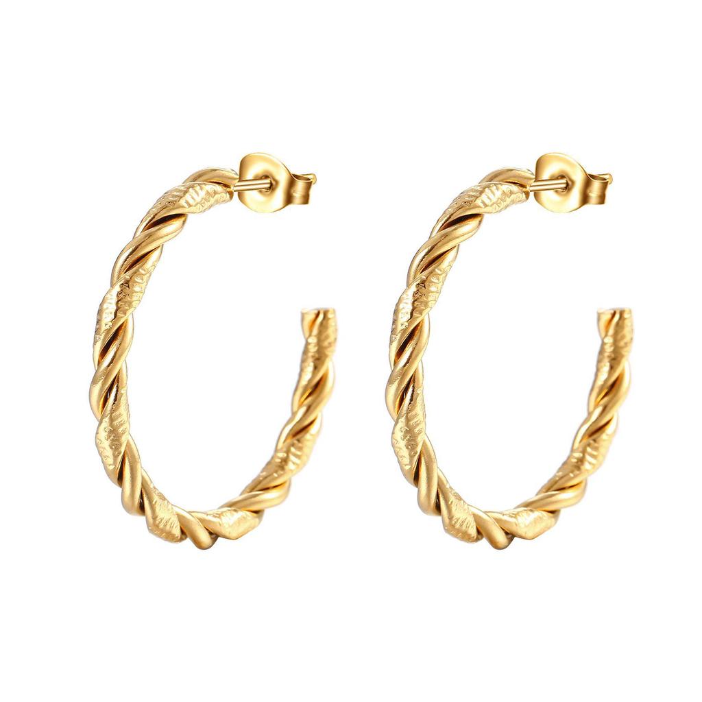 Trendy Titanium C-Shaped Stainless Steel Twisted Wire Earrings