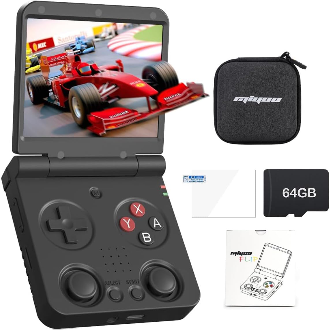 

Miyoo Flip V2 Складна ретро портативна ігрова консоль з RK3566 IPS 3000 мАг 64 ГБ Чорний контролер, 3,5-дюймовий екран, підтримка WiFi/Bluetooth, акумулятор, чорний
