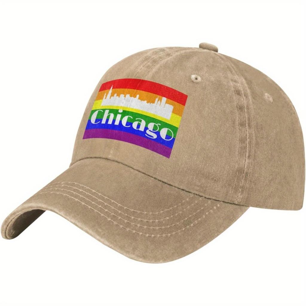 Chicago Pride Rainbow Skyline Vintage Washed Baseball Cap Adult Casual Polyester Adjustable Sun Protection Hat