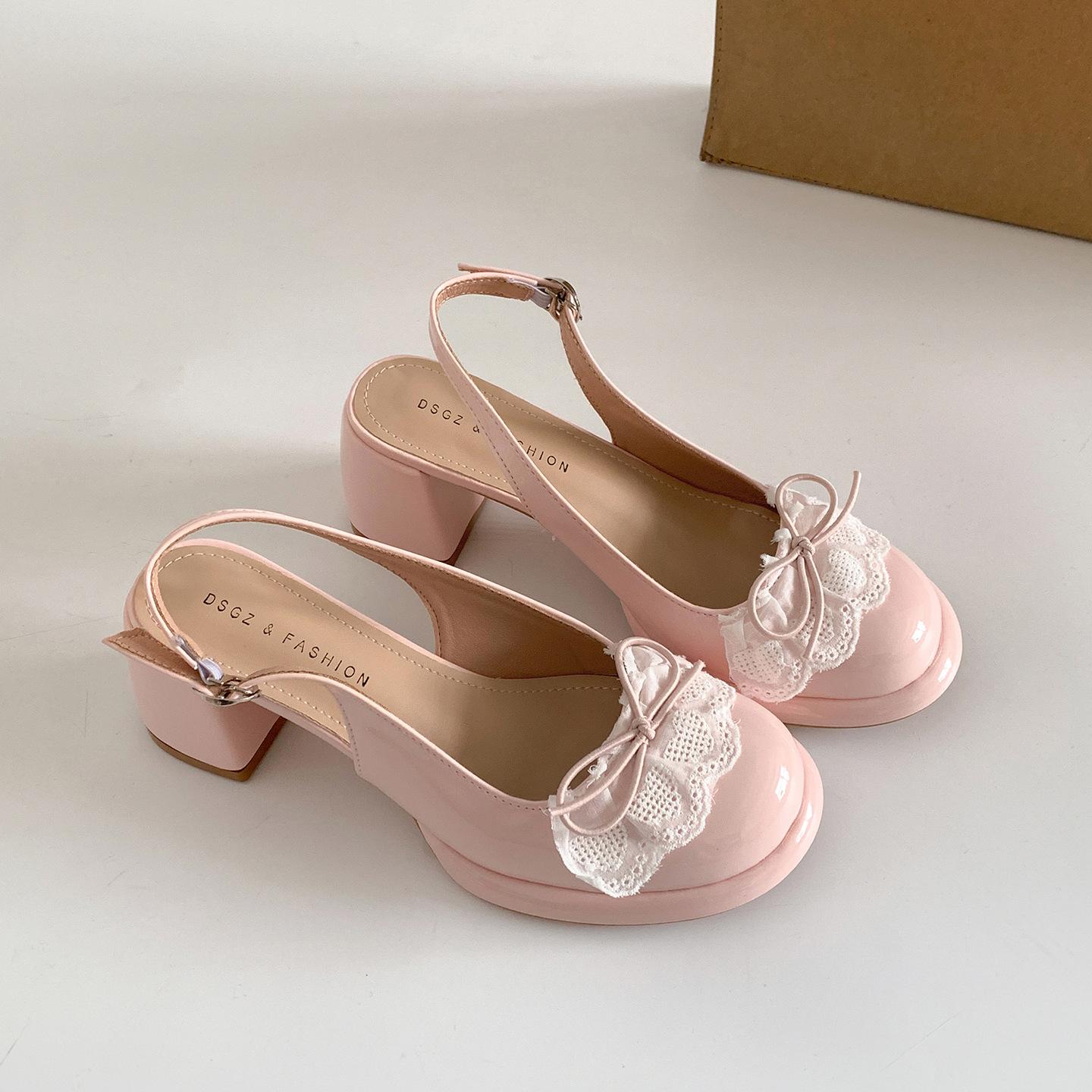 

Popular retro black bag head thick heel sandals women s 2025 new summer skirt versatile non-slip French sandals 36 рожевий