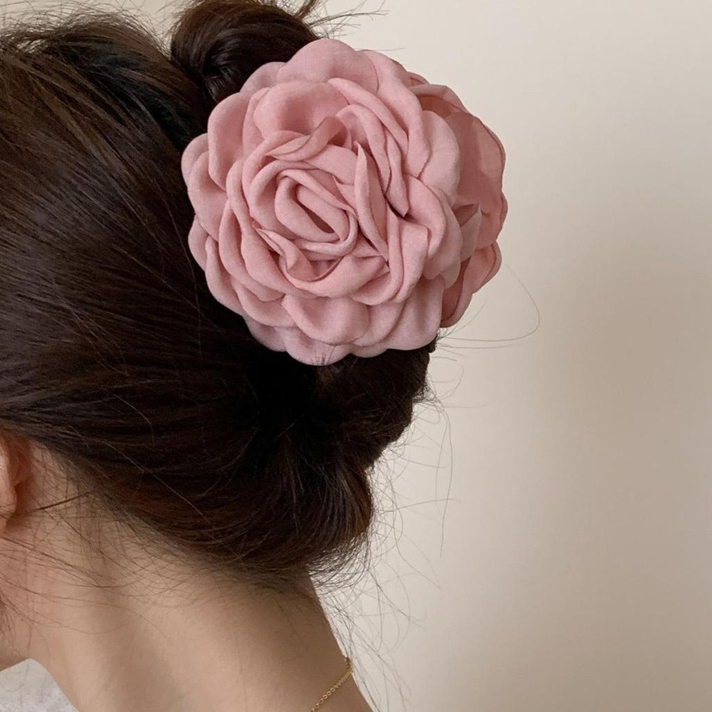 Large Size Fabric Rose Hair Clamp Solid Color Hair Claw Clip For Women Flower Hair Clips Shark Clips Headdress Hair Accessories