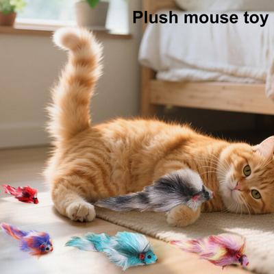 Peluş Fare Kedi Oyuncağı Renkli Suni Kürk Fare Oyuncağı