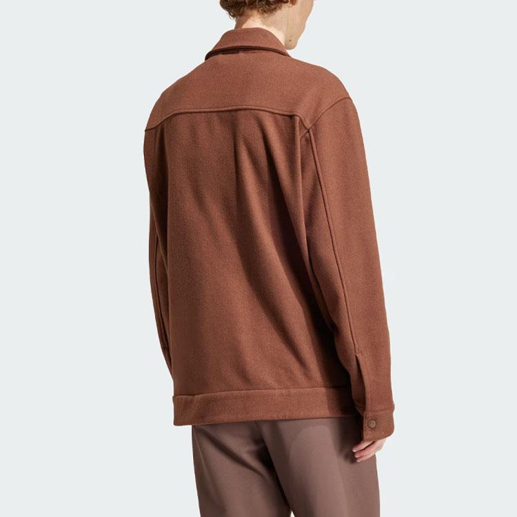 Adidas Originals Premium Overshirt Solid Logo Loose Long Sleeve Jacket Men Jacket Brown IS2044