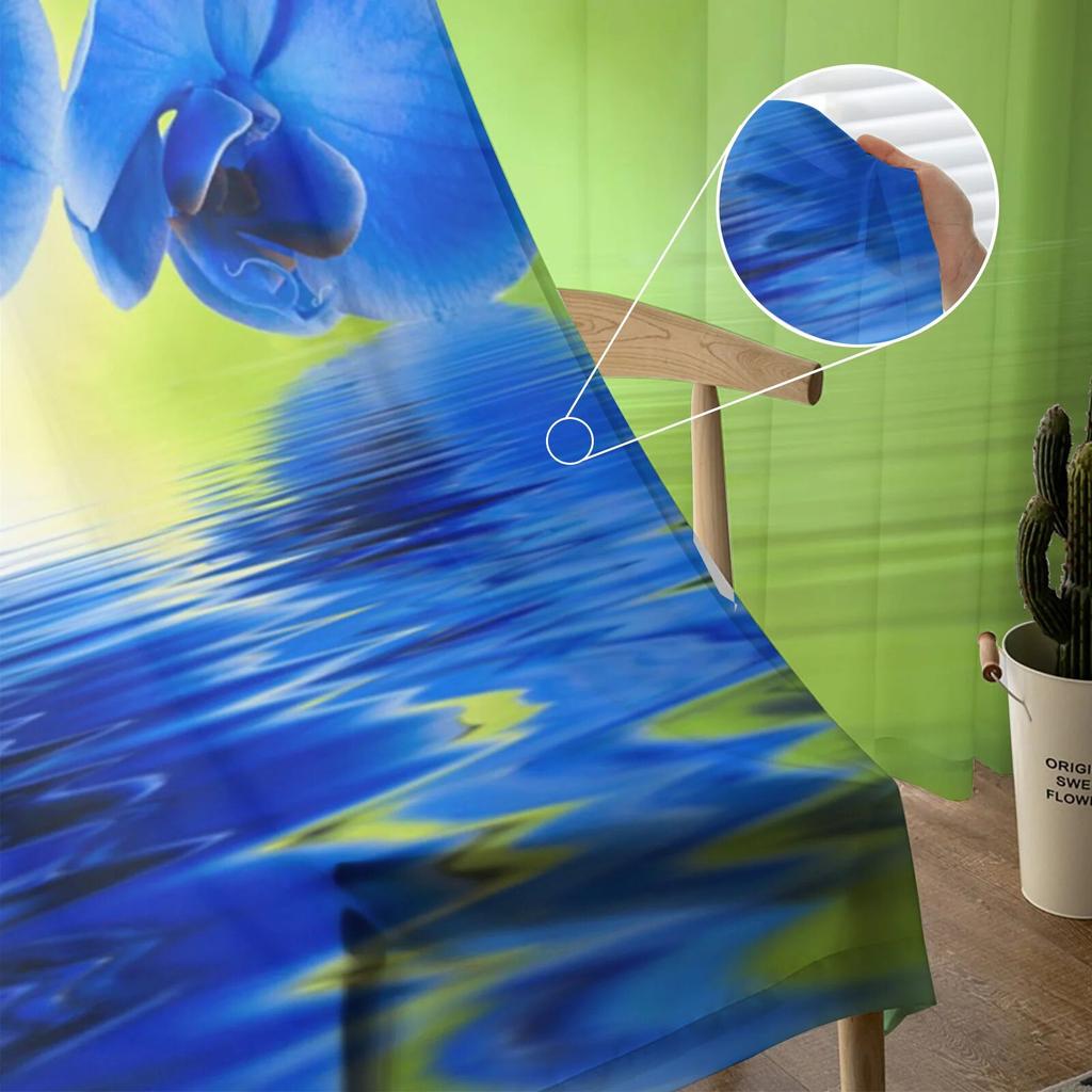 Flowers Water Waves Bamboo Tulle Curtains Balcony Room Fashion Printed Sheer Curtain Living Room Window Modern Decor