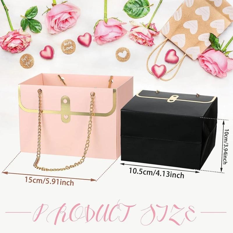 Portable Flower Box Foldable Paper Handy Gift Bag Kraft Handbag Wedding Rose Party Gift Box Packaging For Candy Cake Birthday
