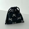 Bow Printed Mini Drawstring Bag Cosmetic Organizer Sweet Storage Pouch for Women Girls