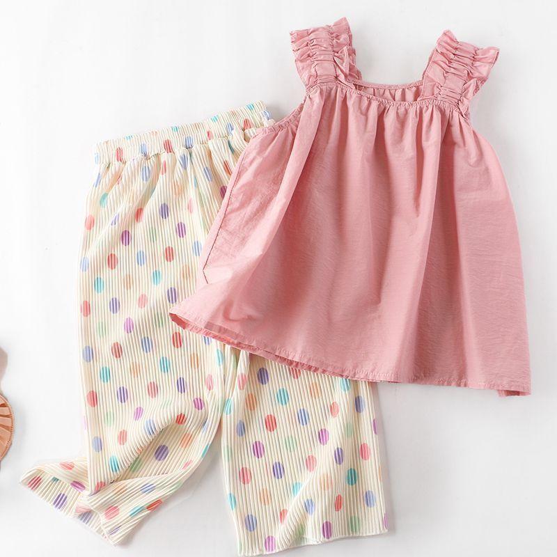 Girls' Summer New Children's Polka Dot Pants Wide Leg Pants Loose Casual Pants Straight Leg Pants