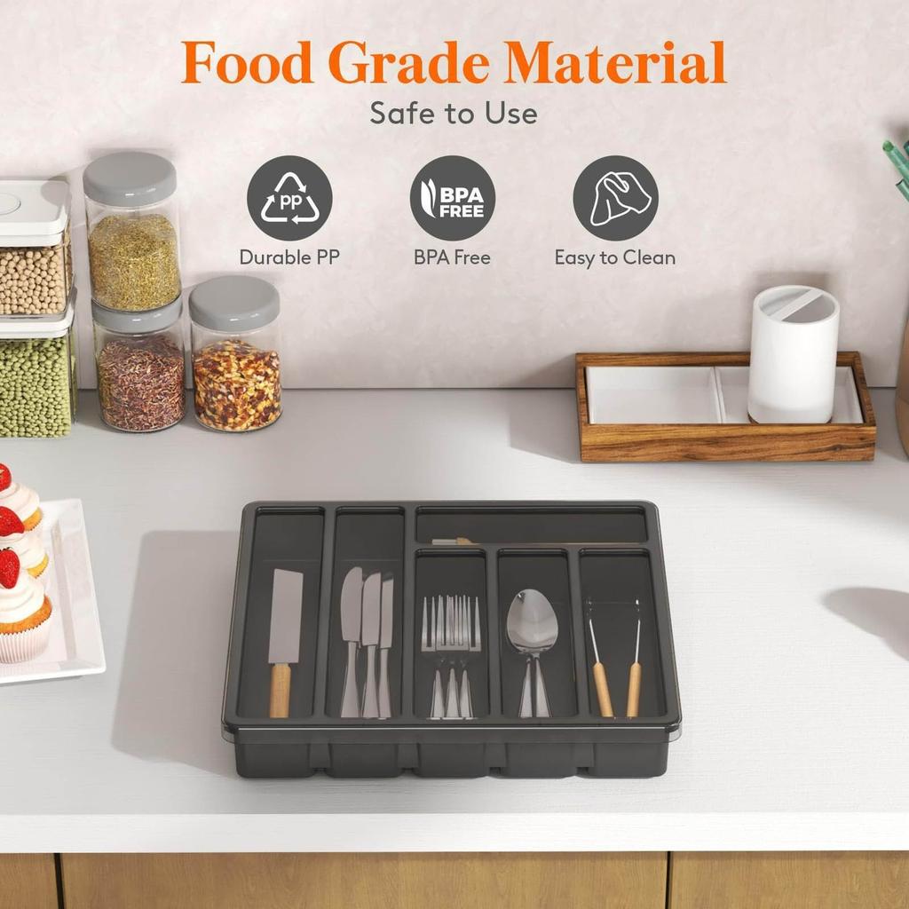 Silverware Drawer Organizer Expandable Utensil Tray for Kitchen Adjustable Flatware and Cutlery Holder Black Cutlery Organiser