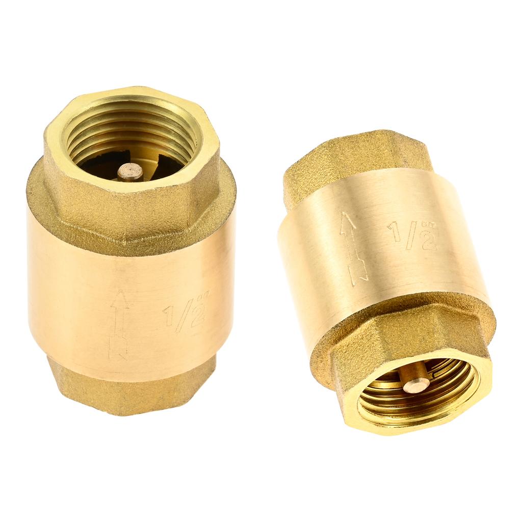 2pcs Brass Spring Check Valve 1/2 3/4 1 Inch NPT Female Thread Non Return One Way Horizontal Vertical In-Line Water Check Valve