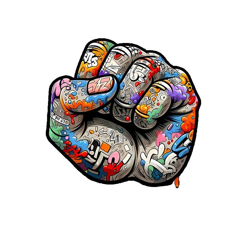 Black T Shirt with Colorful Graffiti Fist Print for Casual Wear