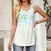 Top Gilet da Donna Nuovo alla Moda Retro Floreale a Strisce Stampa Texturizzata Girocollo Largo Casual Senza Maniche con Bottoni