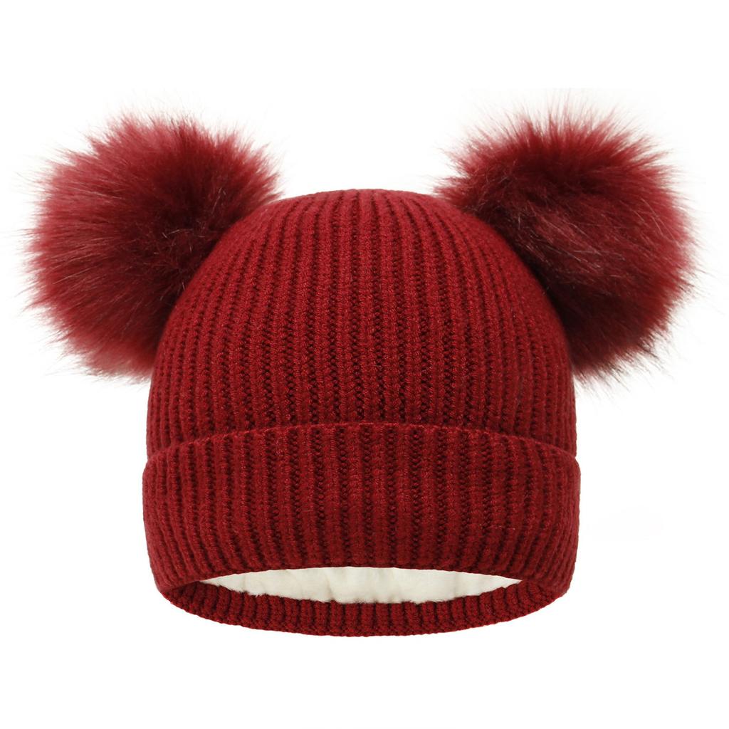 Women Double Pom Pom Beanie Winter Hat Soft Knitted Warm Stretchy Ribbed Cuff Hat Suitable for Cold Weather Outdoor Activities