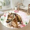 Equestrian Floral Round Office Rug Suitable for Foyer Dining Room Living Rooms Playrooms Antislip Round Carpet Decorate Offices