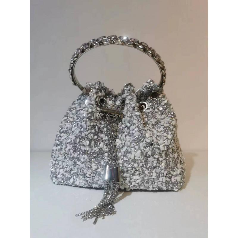 2026 Womens Crystal-Embellished Crossbody Bag Fringe Detail Small Square Shoulder No Top Handle