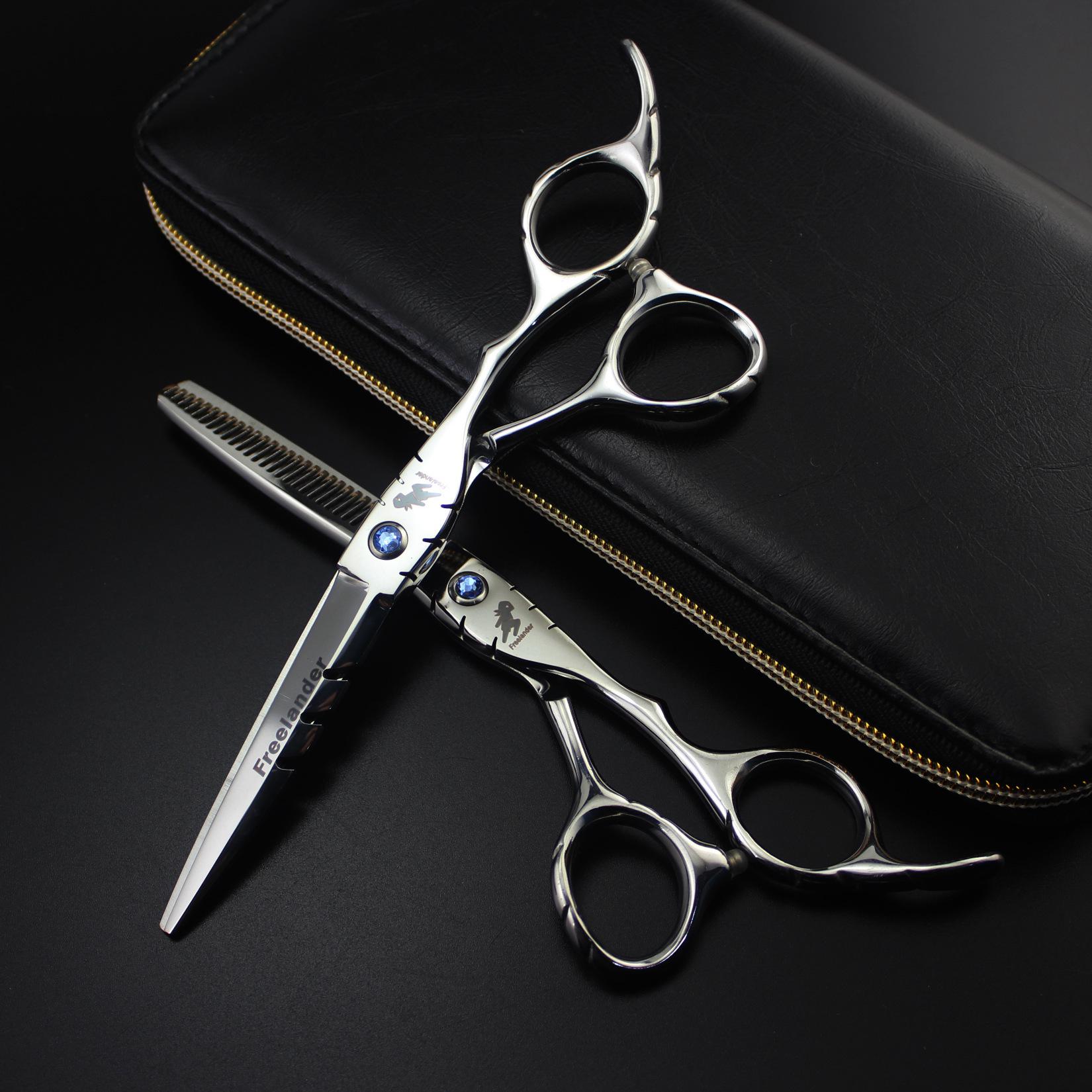 6.0 SY Blue Three-Tooth Hairdressing Scissors: Straight & Thinning Shears for Bangs 6-inch Straight Scissors