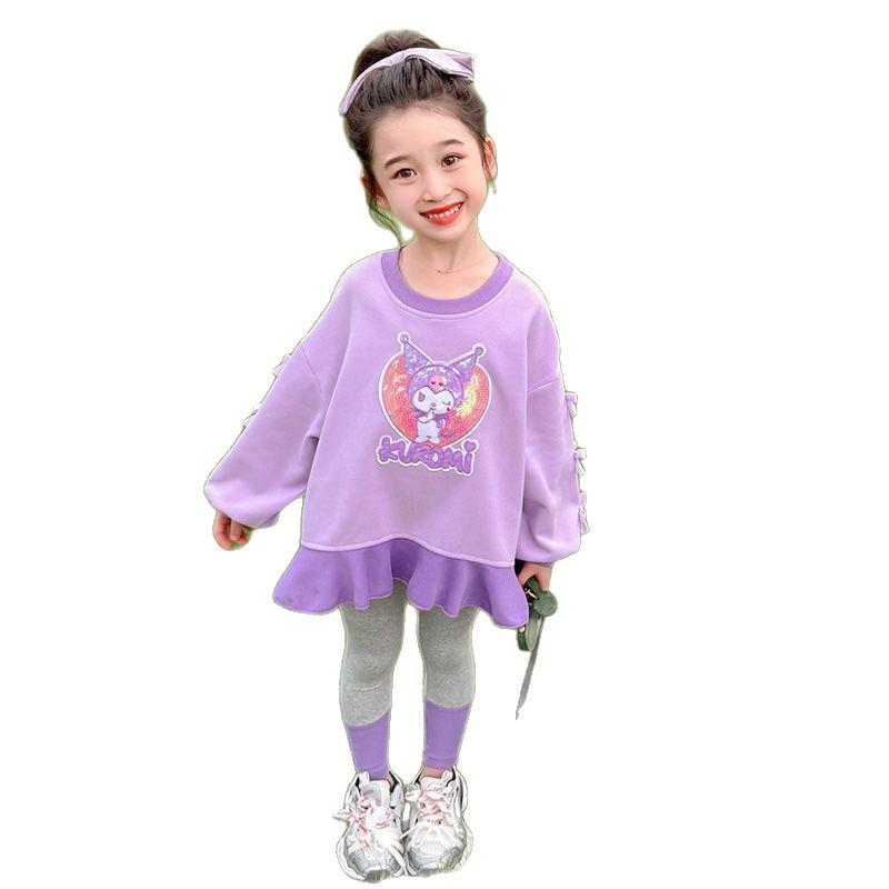 Girls' Toddler Long Sleeve Korean Style Casual Sweatshirt and Dress Set for Spring and Autumn