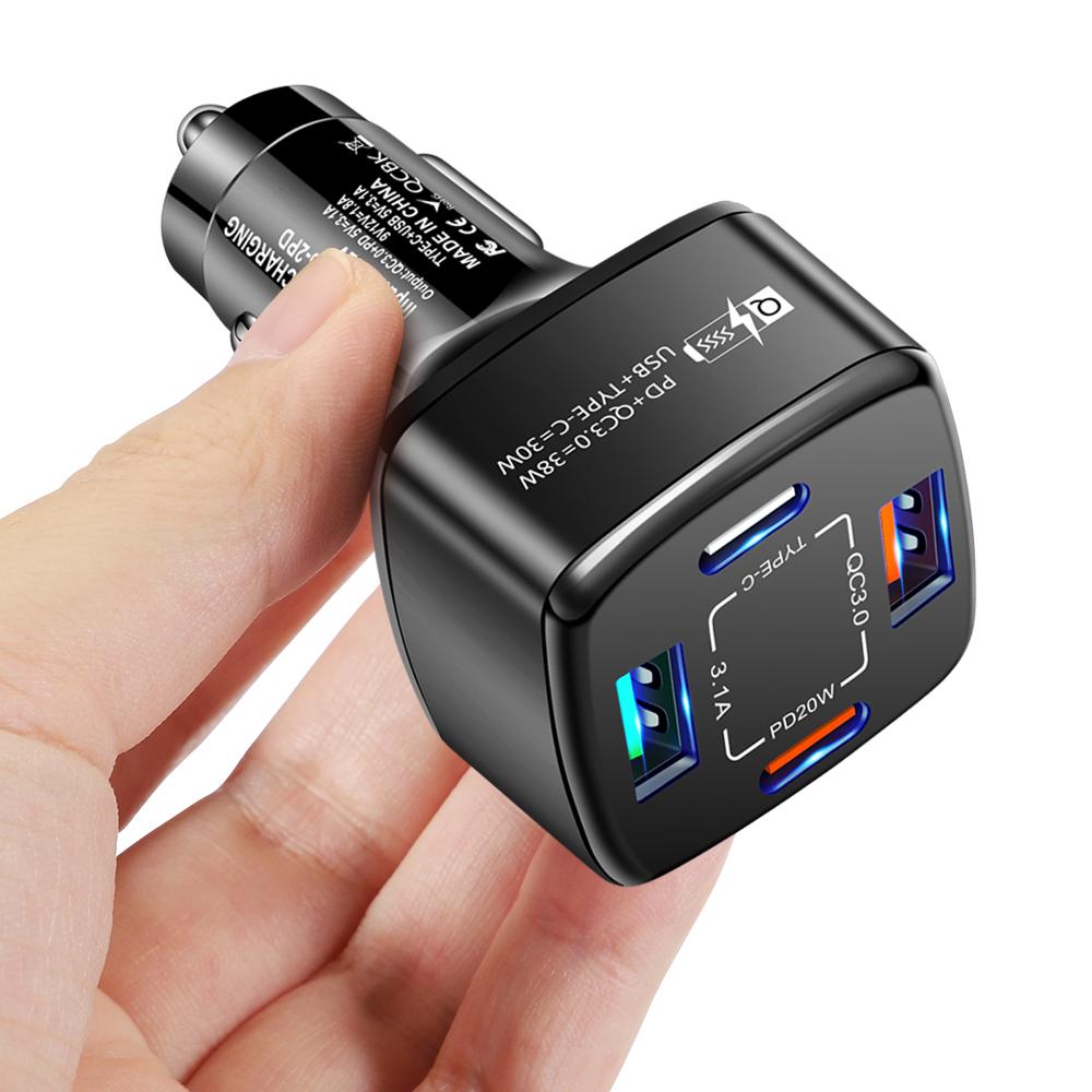 38W Dual PD USB Ports Car Fast Charger Type C USB 12V Adapter QC 3.0 Charging Laptop Powerful Cell Mobile Phone Charger for Car