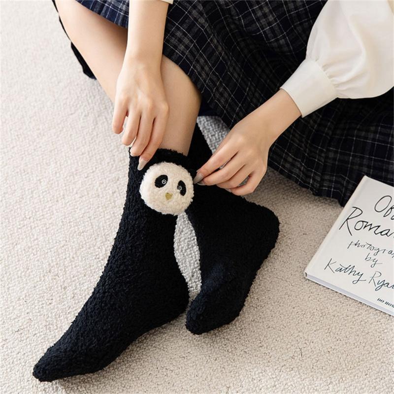 Japanese Women Girl Cute Coral Fleece Slipper Socks 3D Stuffed Animal Doll Thick Warm Thermal Fuzzy Floor Sleeping Socks